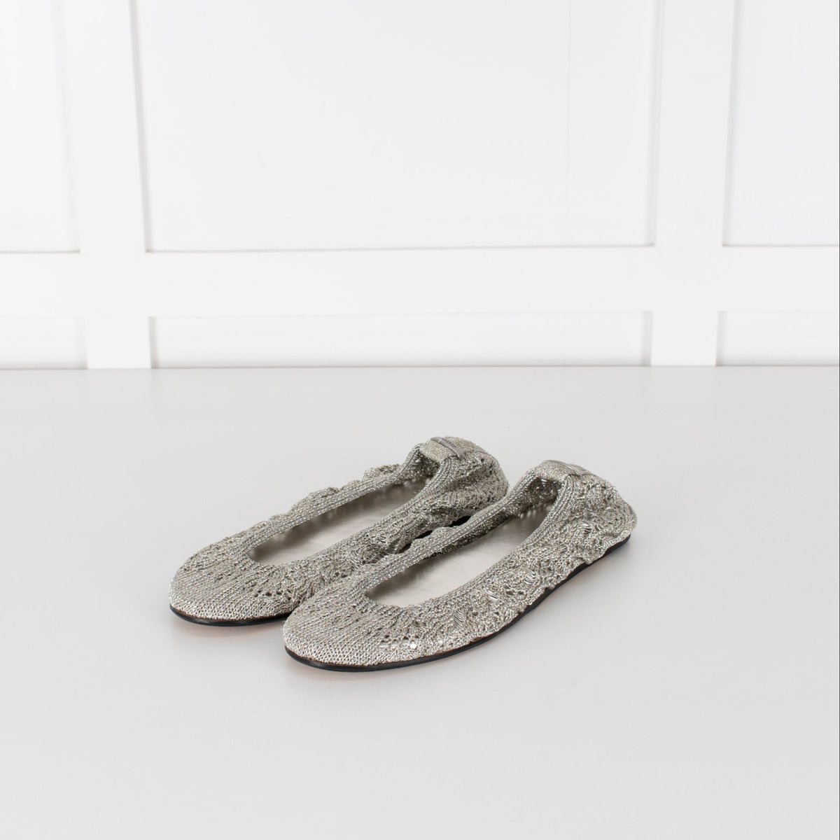 Isabel Marant Silver Belna Metallic Crochet Ballet Flats