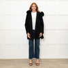 Twenty Fall Black Alpaca Coat with Fox Fur Trimmed Hood