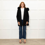 Twenty Fall Black Alpaca Coat with Fox Fur Trimmed Hood