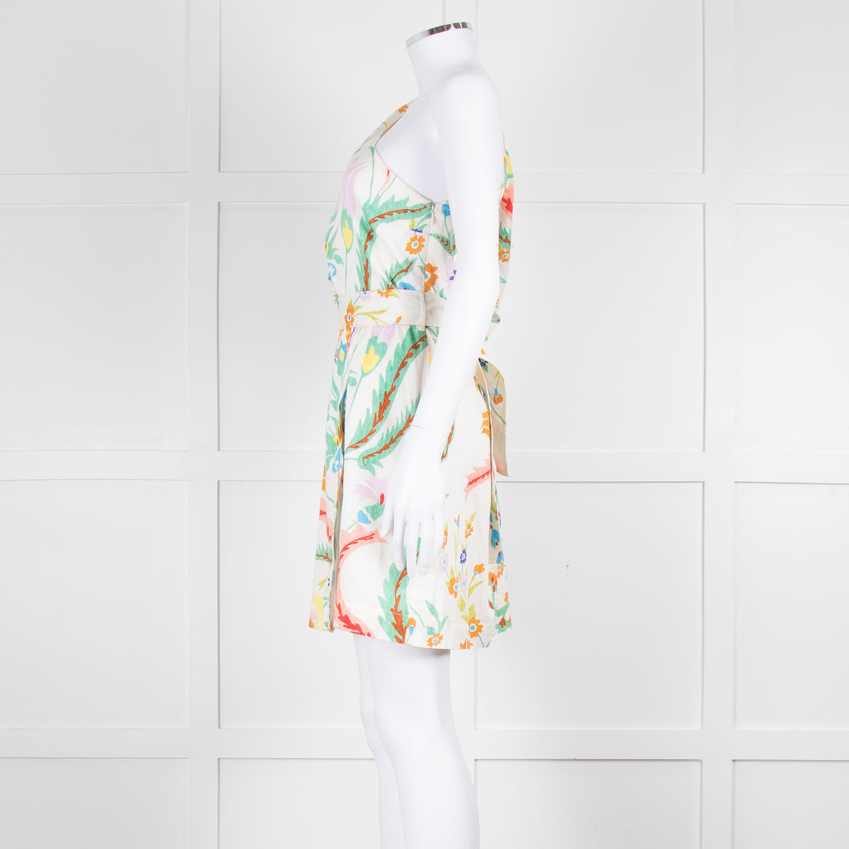 Claudie Pierlot Cream Multicolour Floral One Shoulder Belted Dress