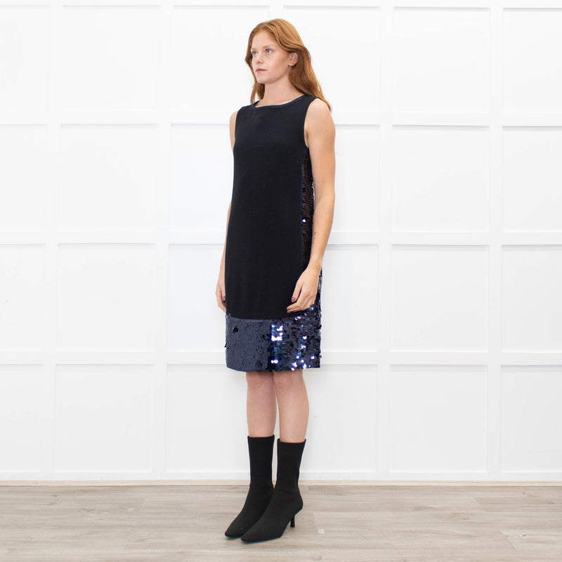 Tory Burch Black Navy Sequinned Trim Sleeveless Dress