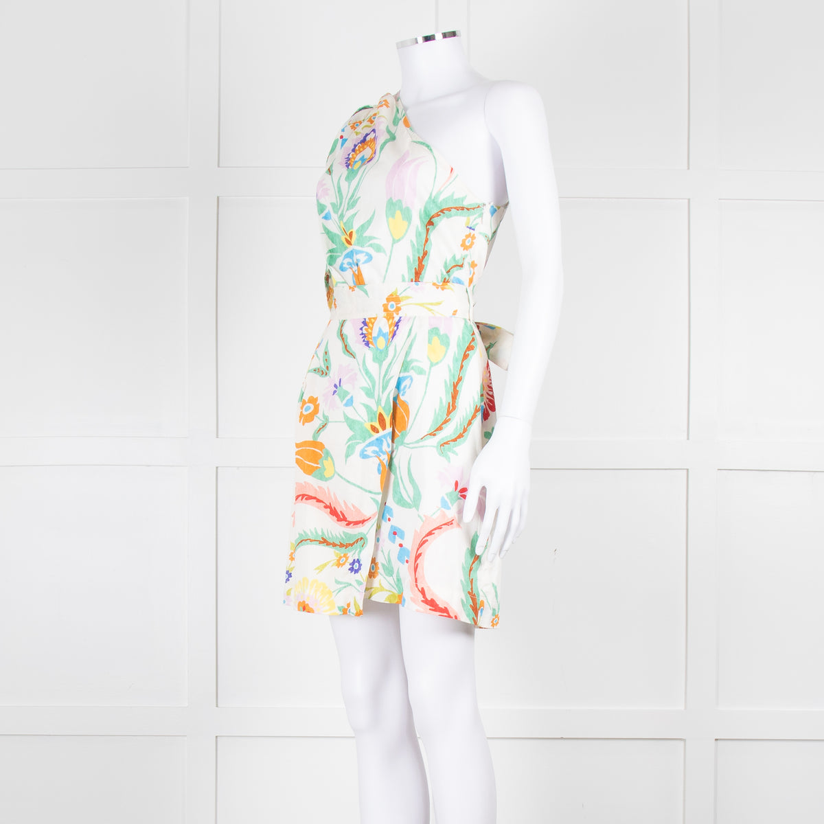 Claudie Pierlot Cream Multicolour Floral One Shoulder Belted Dress