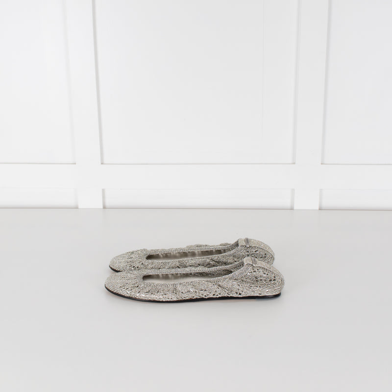 Isabel Marant Silver Belna Metallic Crochet Ballet Flats