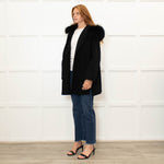 Twenty Fall Black Alpaca Coat with Fox Fur Trimmed Hood