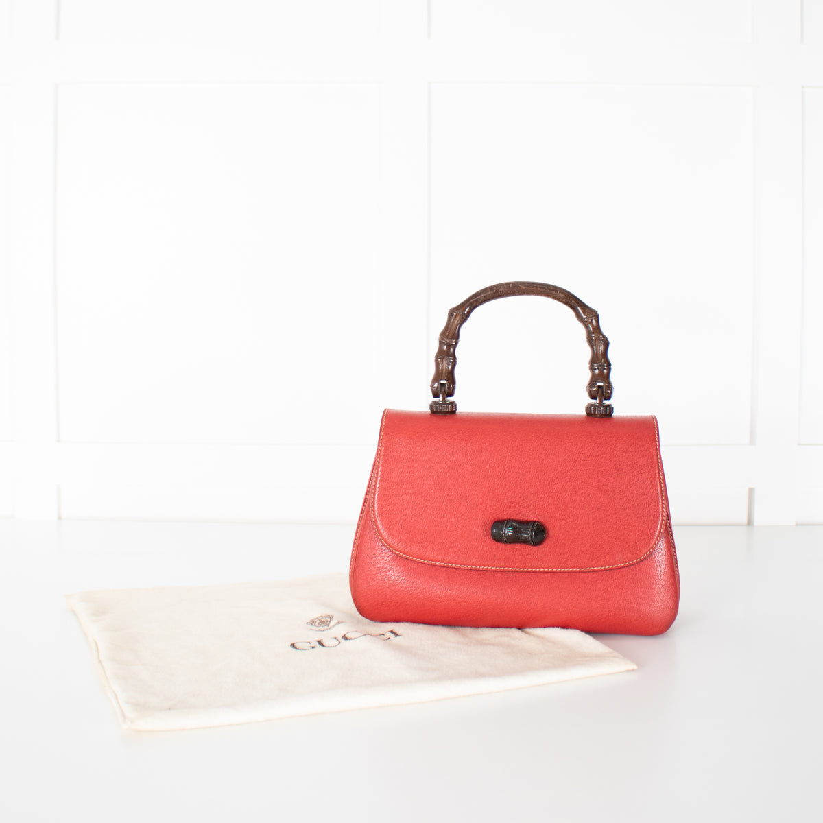 Gucci Red Bamboo Handle Vintage Handbag