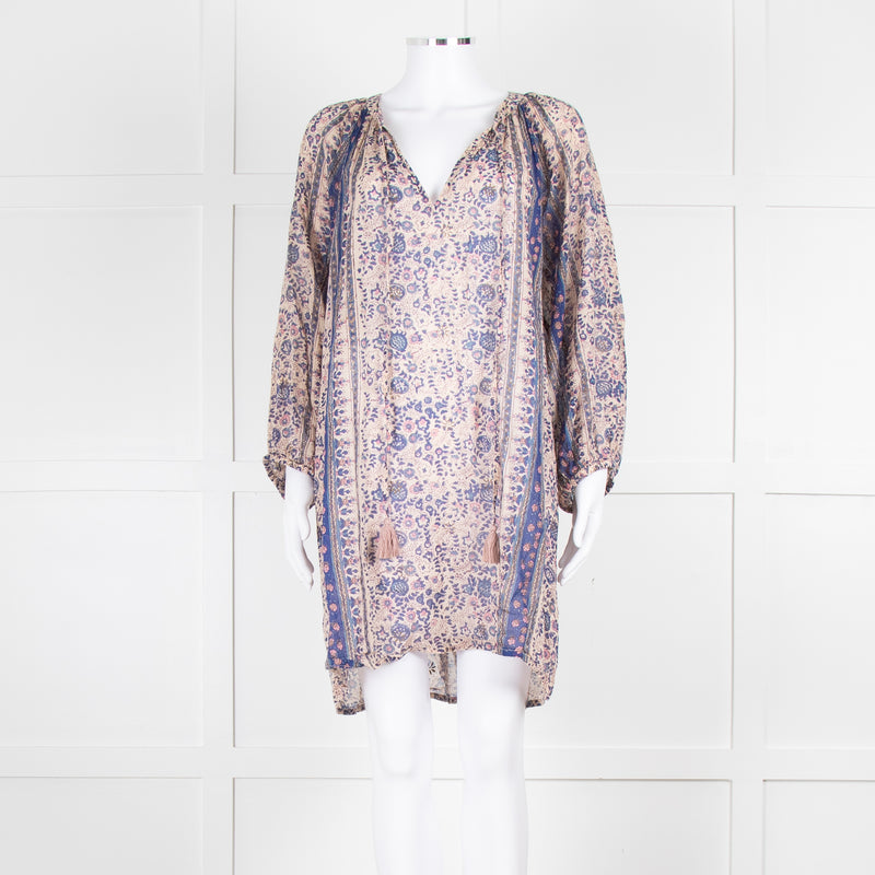 MABE Beige Blue Fine Cotton Floral Tunic Dress