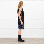 Tory Burch Black Navy Sequinned Trim Sleeveless Dress