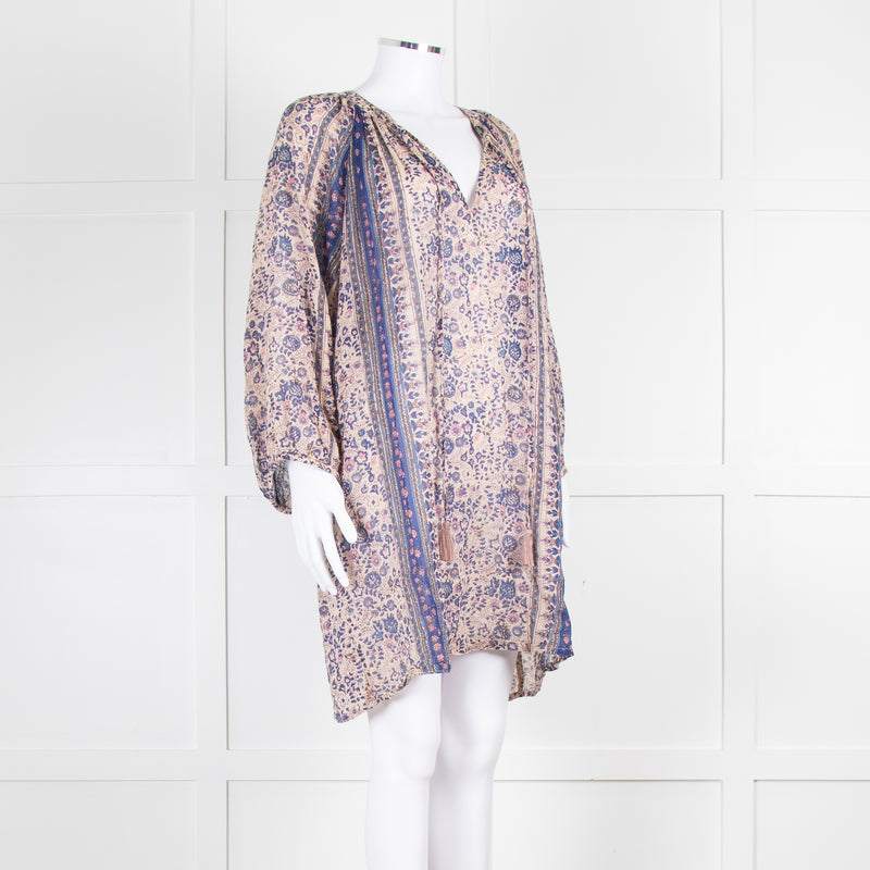 MABE Beige Blue Fine Cotton Floral Tunic Dress