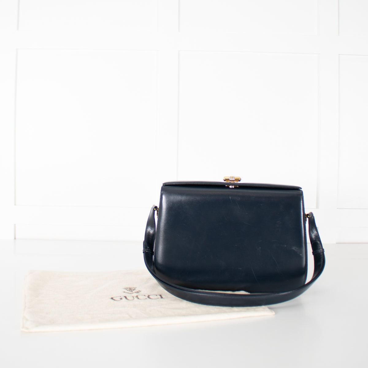 Gucci Navy Blue Leather Vintage Shoulder Bag