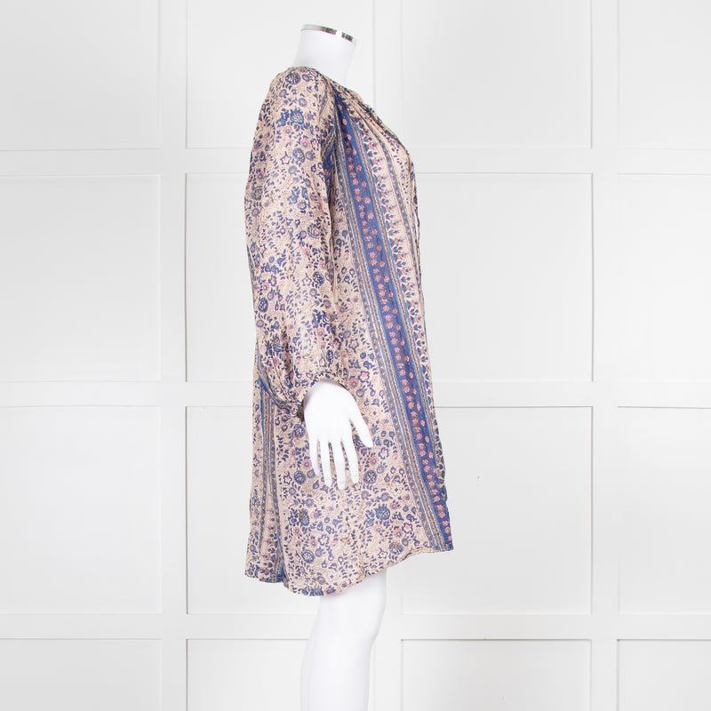 MABE Beige Blue Fine Cotton Floral Tunic Dress
