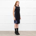 Tory Burch Black Navy Sequinned Trim Sleeveless Dress
