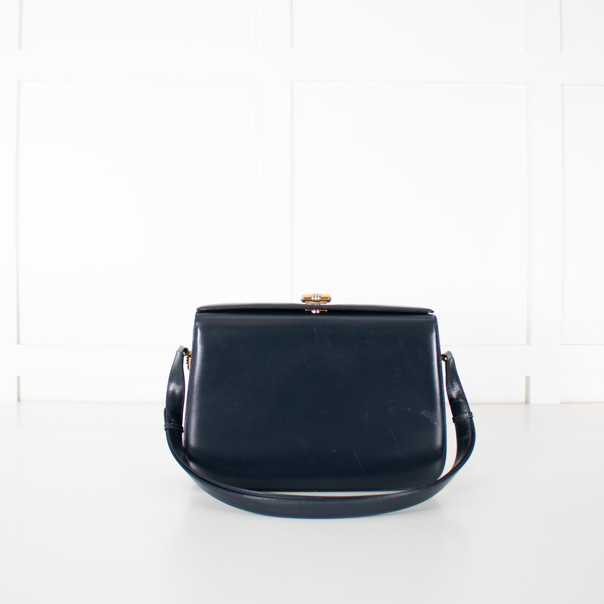 Gucci Navy Blue Leather Vintage Shoulder Bag