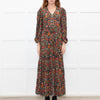 Ridley Dark Green Orange Pink Floral Belted Maxi Dress