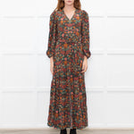 Ridley Dark Green Orange Pink Floral Belted Maxi Dress