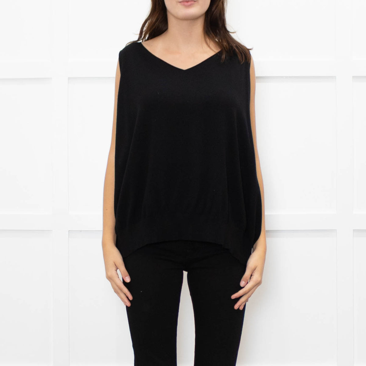 Sarah Pacini Black Fine Knit Vest with Gathered Back