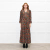 Ridley Dark Green Orange Pink Floral Belted Maxi Dress