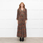 Ridley Dark Green Orange Pink Floral Belted Maxi Dress