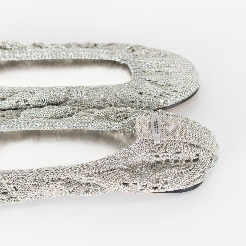 Isabel Marant Silver Belna Metallic Crochet Ballet Flats