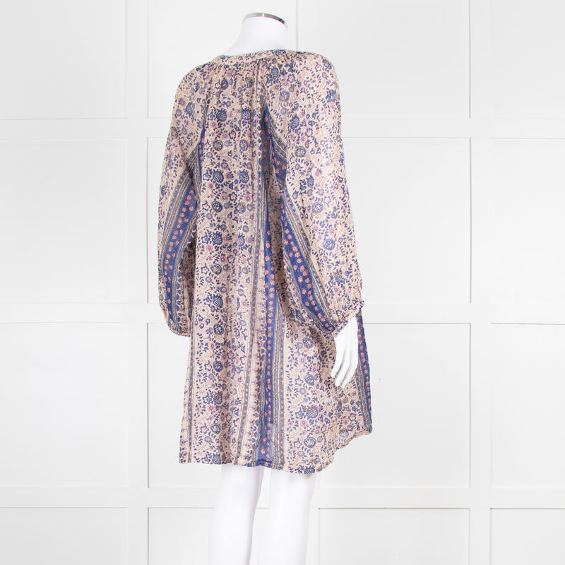 MABE Beige Blue Fine Cotton Floral Tunic Dress