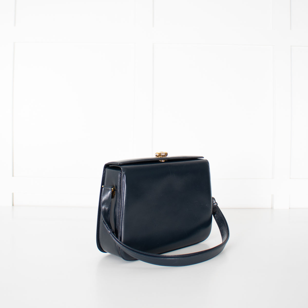 Gucci Navy Blue Leather Vintage Shoulder Bag