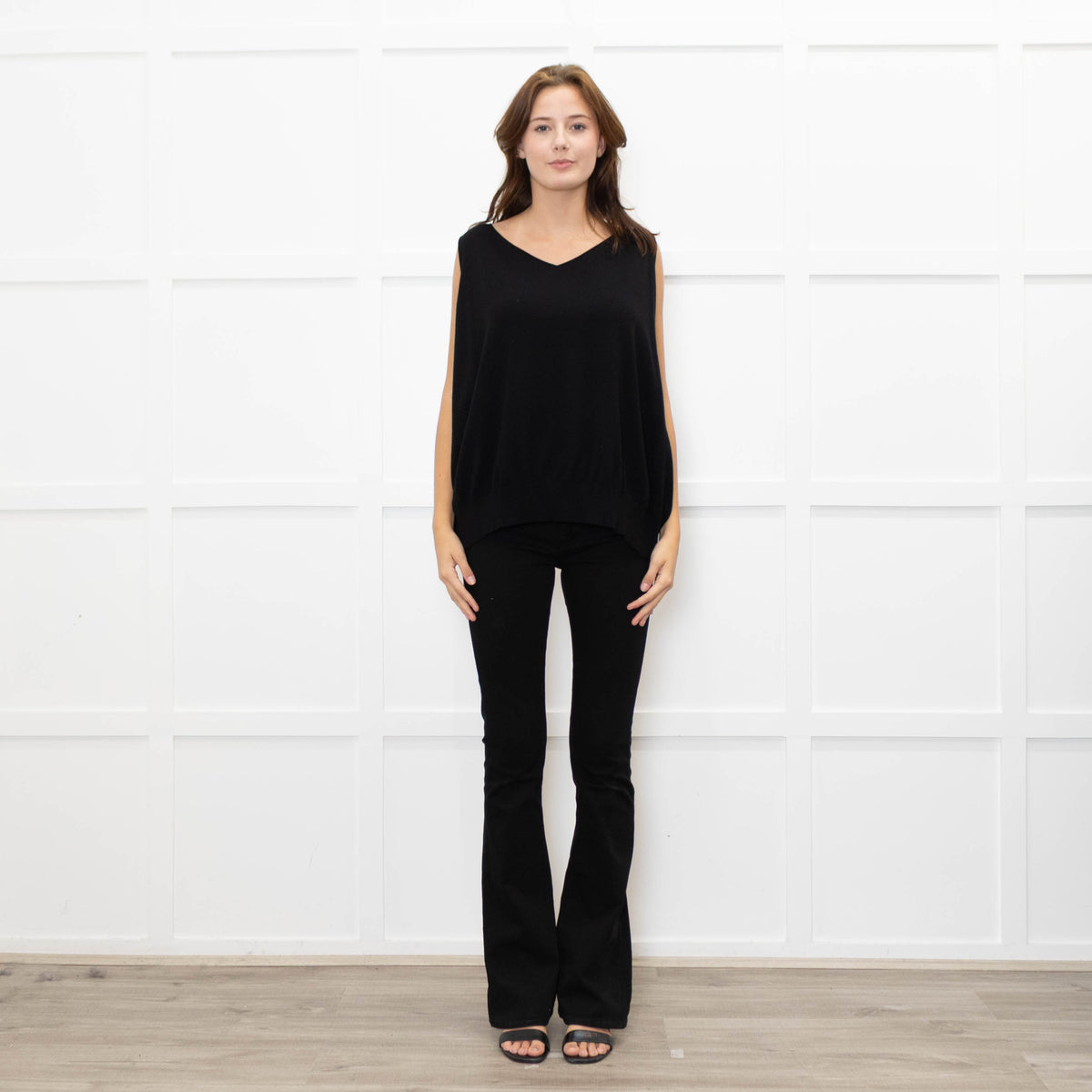 Sarah Pacini Black Fine Knit Vest with Gathered Back
