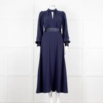 Me + Em Navy Blue Ladder Trim Crepe Long Sleeve Dress