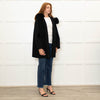 Twenty Fall Black Alpaca Coat with Fox Fur Trimmed Hood