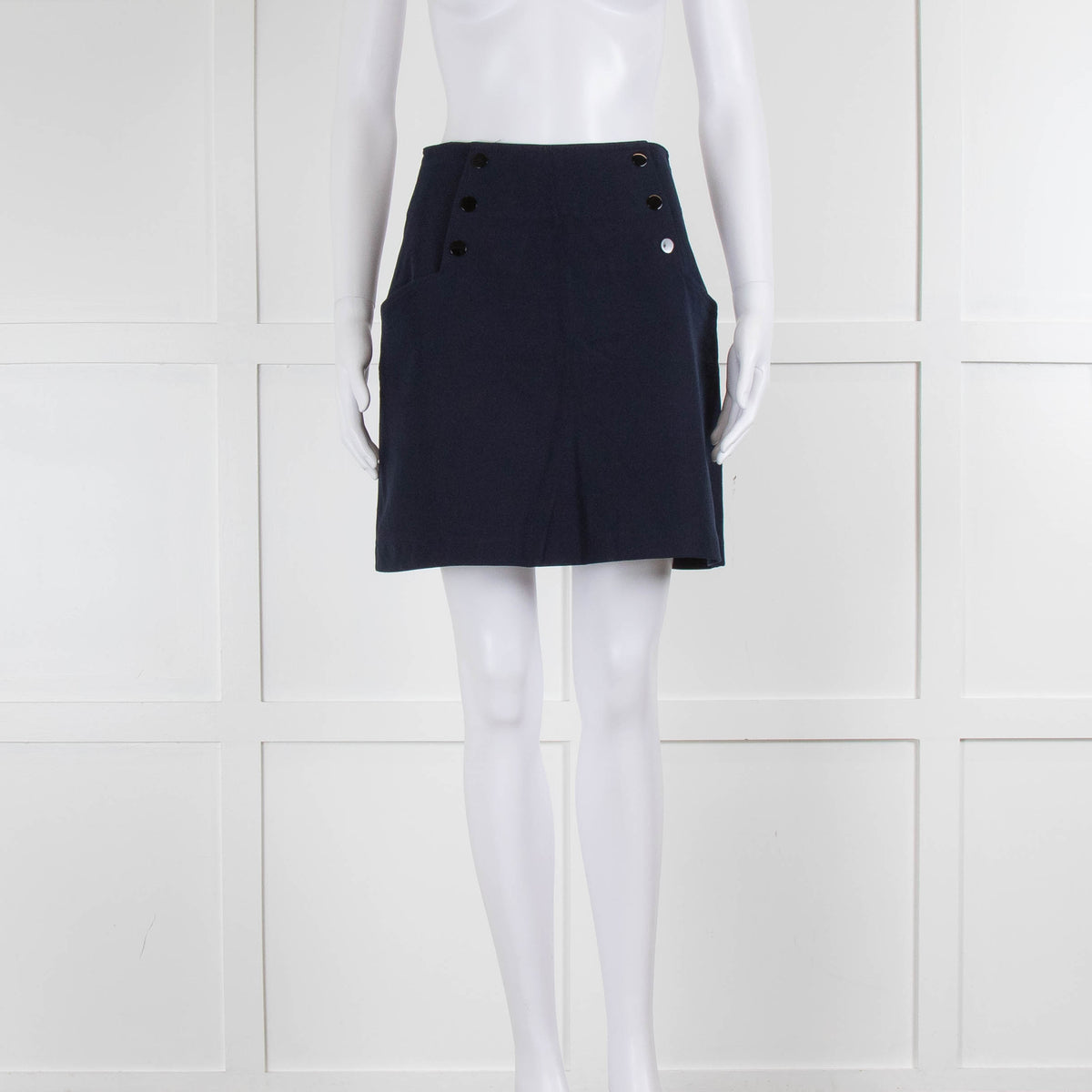 Sandro Navy Blue Button Detail Pencil Mini Skirt