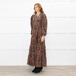 Ridley Dark Green Orange Pink Floral Belted Maxi Dress