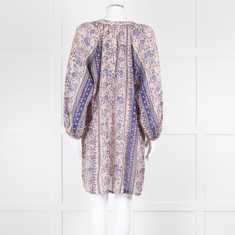 MABE Beige Blue Fine Cotton Floral Tunic Dress