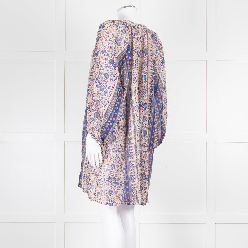 MABE Beige Blue Fine Cotton Floral Tunic Dress
