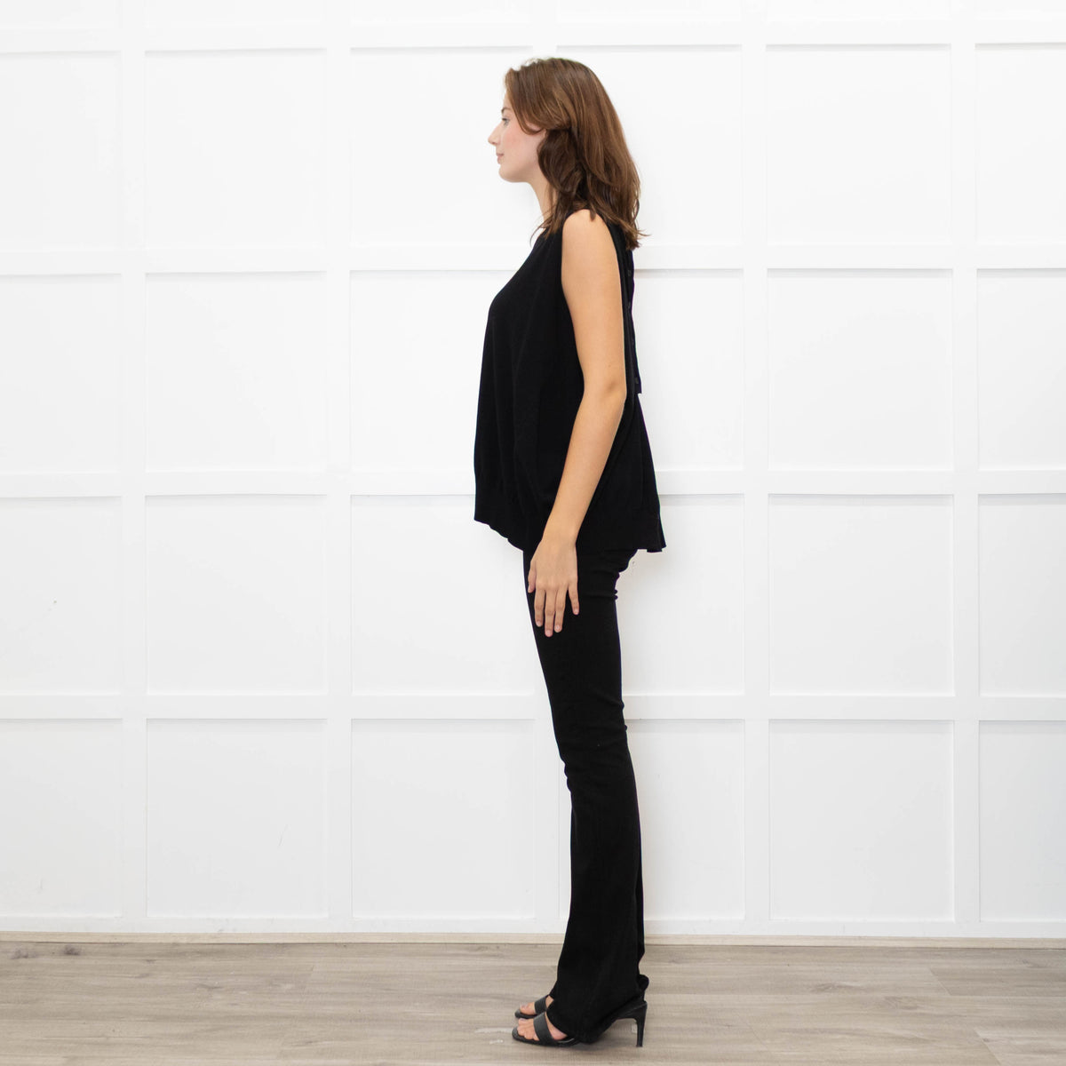 Sarah Pacini Black Fine Knit Vest with Gathered Back