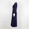 Me + Em Navy Blue Ladder Trim Crepe Long Sleeve Dress