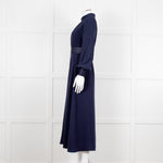 Me + Em Navy Blue Ladder Trim Crepe Long Sleeve Dress