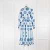 Emporio Sirenuse Pale Blue Star Flower Belted Long Sleeve Dress