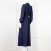 Me + Em Navy Blue Ladder Trim Crepe Long Sleeve Dress