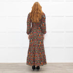 Ridley Dark Green Orange Pink Floral Belted Maxi Dress