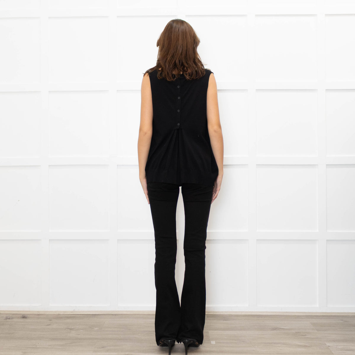 Sarah Pacini Black Fine Knit Vest with Gathered Back