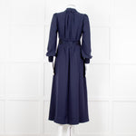 Me + Em Navy Blue Ladder Trim Crepe Long Sleeve Dress