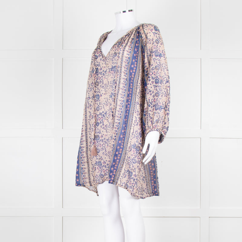MABE Beige Blue Fine Cotton Floral Tunic Dress