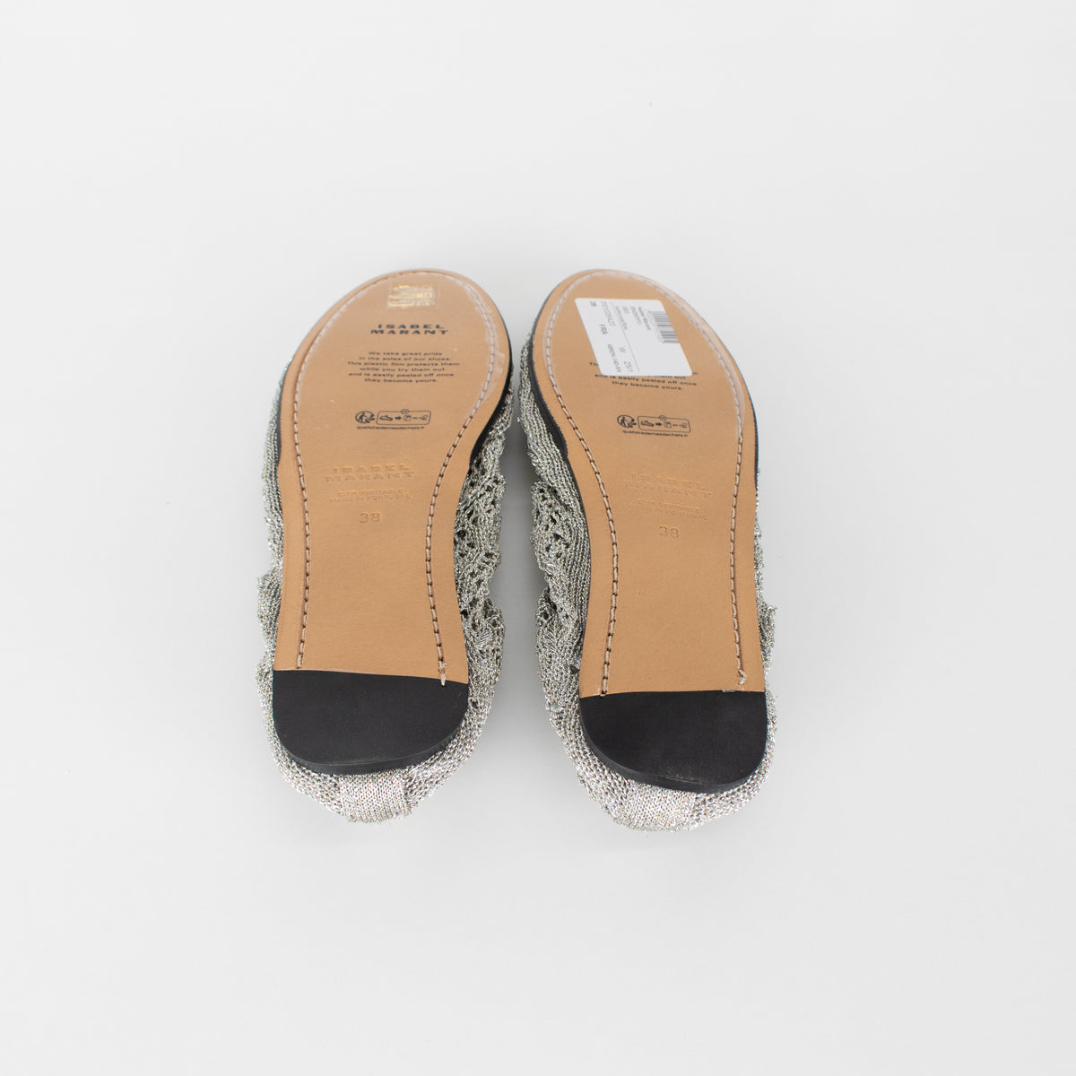 Isabel Marant Silver Belna Metallic Crochet Ballet Flats