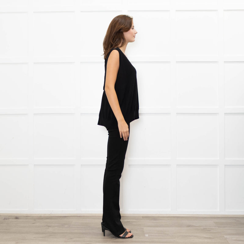 Sarah Pacini Black Fine Knit Vest with Gathered Back
