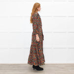 Ridley Dark Green Orange Pink Floral Belted Maxi Dress