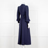 Me + Em Navy Blue Ladder Trim Crepe Long Sleeve Dress