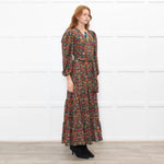 Ridley Dark Green Orange Pink Floral Belted Maxi Dress