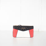 Miu Miu Black, Red and Cream Leather Biker Clutch