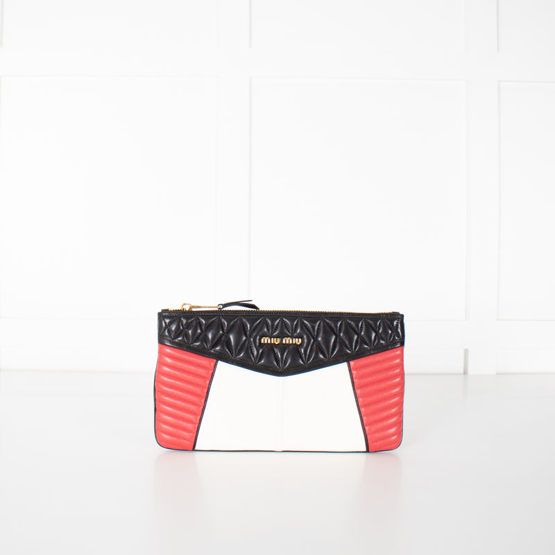 Miu Miu Black, Red and Cream Leather Biker Clutch