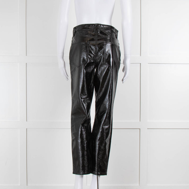 Good American Black PVC Straight Leg Trousers