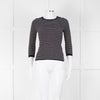Tory Burch Navy Cream Stripe Wool Button Shoulder Jumper