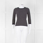 Tory Burch Navy Cream Stripe Wool Button Shoulder Jumper